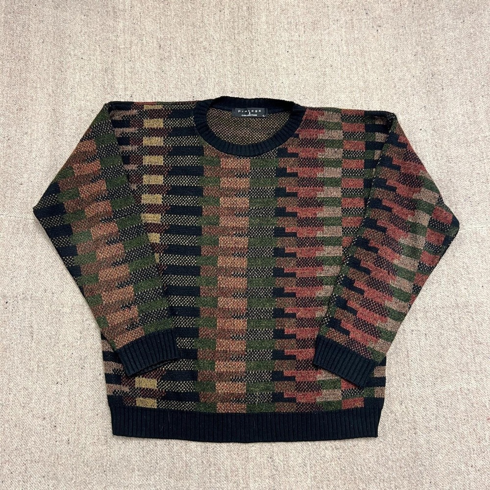 Vintage Protege Sweater Mens Large Black 1990s Striped Color Block
